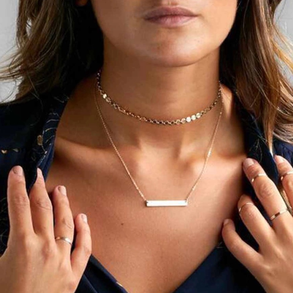 LAST 1▪️ layered bar disc necklaces gold - Picture 2 of 2
